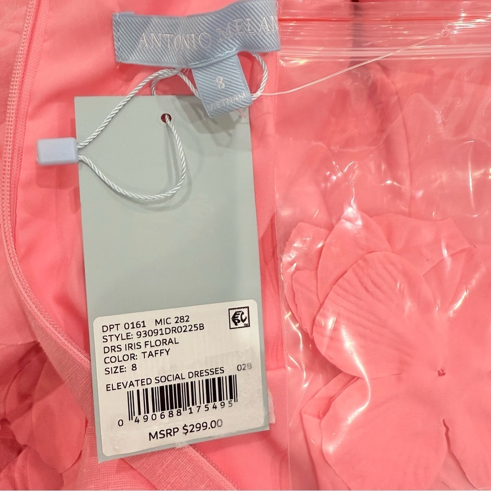Antonio Melani Iris Linen Blend Floral Appliqué Mockneck Dress Taffy Pink NWT - Picture 15 of 16